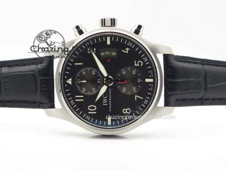 MIROTIME 0128 Youthful Pilot Spitfire 3878 Chrono BP Gray Dial SS On Black Leather Strap A 7368